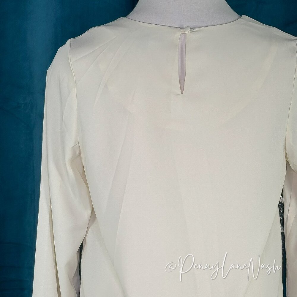 C. Luce Long Sleeve Black Lace Trim Blouse Top Medium - Picture 12 of 12